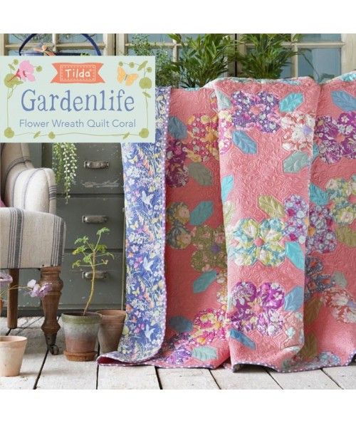 Tilda Flower Wreath Quilt Corallo - Kit di Tessuti Gardenlife e Chambray Tilda Fabrics - 1