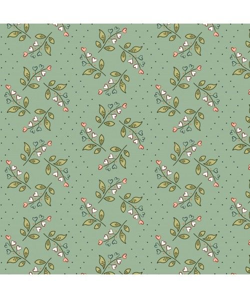 EQP New Vintage Lily of the Valley Glacier Blue, Tessuto verde menta con fiori Ellie's Quiltplace Textiles - 1