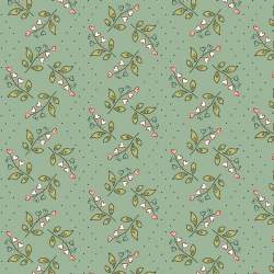 EQP New Vintage Lily of the Valley Glacier Blue, Tessuto verde menta con fiori Ellie's Quiltplace Textiles - 1