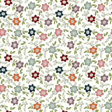 EQP New Vintage Rose Hip-Cream, Tessuto bianco panna a fiori EQP Textiles - Ellie's Quiltplace - 1
