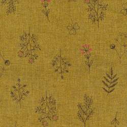 Stim Italia - Tessuto Ocra con Piccoli Fiori 50% Cotone e 50% Lino