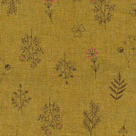 Stim Italia - Tessuto Ocra con Piccoli Fiori 50% Cotone e 50% Lino