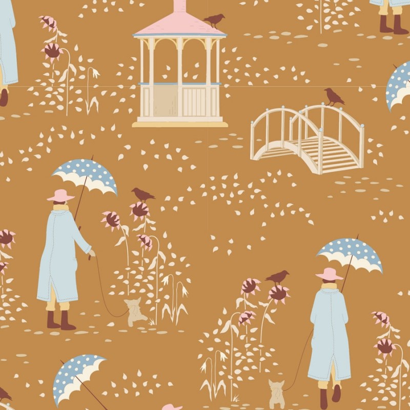 Tilda Windy Days Windy Walk Camel, Tessuto Marrone con Disegno di una Giornata Ventosa Tilda Fabrics - 1 Tilda Windy Days Windy Walk Camel, Tessuto Marrone con Disegno di una Giornata Ventosa Tilda Fabrics - 1