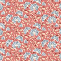 Tilda Windy Days Stormy Coral, Tessuto Corallo con Fiori Azzurri