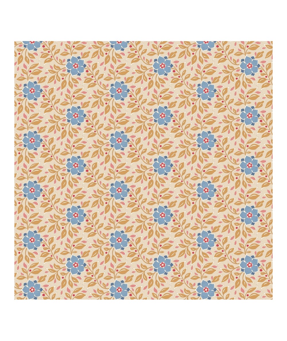 Tilda Windy Days Wendy Camel, Tessuto Panna con Fiori Blu e Foglie Marroni Tilda Fabrics - 1