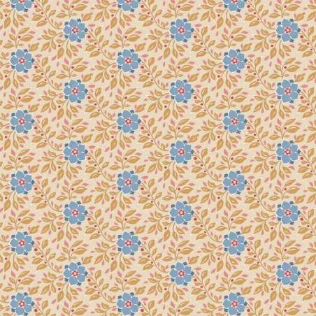 Tilda Windy Days Wendy Camel, Tessuto Panna con Fiori Blu e Foglie Marroni Tilda Fabrics - 1