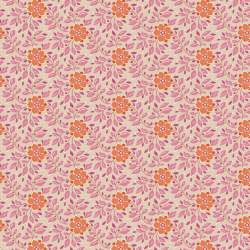 Tilda Windy Days Wendy Pink, Tessuto Panna con Fiori Arancioni e Foglie Rosa