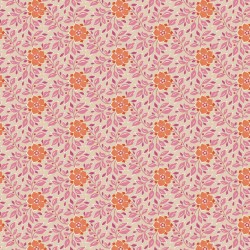 Tilda Windy Days Wendy Pink, Tessuto Panna con Fiori Arancioni e Foglie Rosa Tilda Fabrics - 1