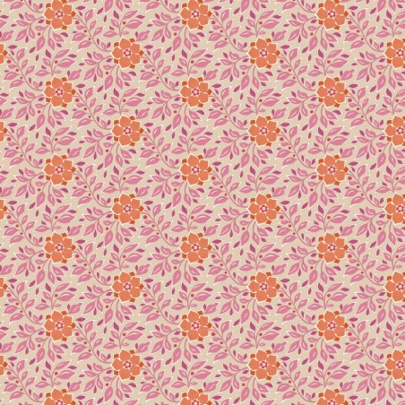 Tilda Windy Days Wendy Pink, Tessuto Panna con Fiori Arancioni e Foglie Rosa Tilda Fabrics - 1