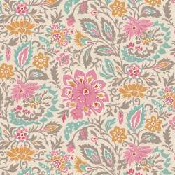 Tilda Windy Days Skyler Grey, Tessuto Panna con Fiori Rosa e Foglie Grigie Tilda Fabrics - 1