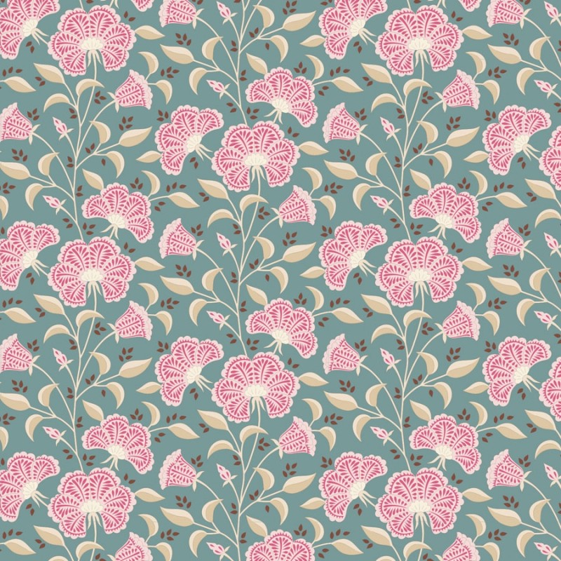 Tilda Windy Days Stormy Petrol, Tessuto Ottanio con Fiori Rosa Tilda Fabrics - 2 Tilda Windy Days Stormy Petrol, Tessuto Ottanio con Fiori Rosa Tilda Fabrics - 2