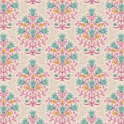 Tilda Windy Days Breeze Teal, Tessuto Panna con Fiori Verde Acqua e Foglie Rosa Tilda Fabrics - 1