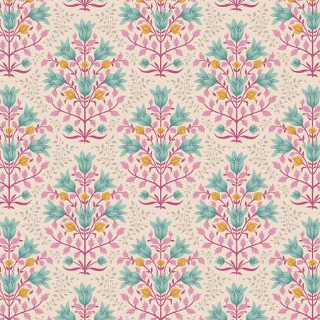 Tilda Windy Days Breeze Teal, Tessuto Panna con Fiori Verde Acqua e Foglie Rosa Tilda Fabrics - 1