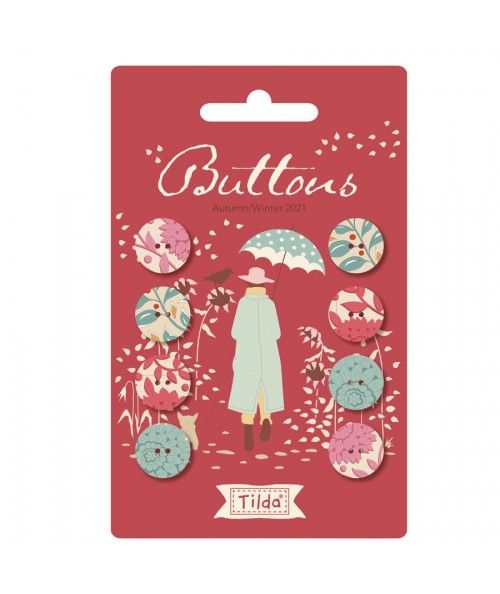 Tilda Windy Days Buttons, 8 Bottoni da 14 mm Ricoperti in Tessuto Tilda Fabrics - 1