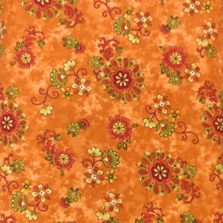 Flannel Essentials 7, Tessuto Flanella Arancione con Fiori by The Buggy Burn per Henry Glass