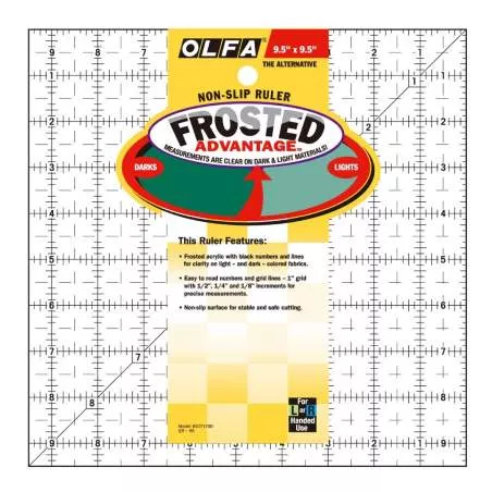 Righello Patchwork 9.5 x 9.5 pollici Quadrato - OLFA Non Slip, Frosted Olfa - 1