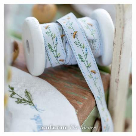 Acufactum Webband Wiesengräser - Nastro 100% Poliestere con Fiori e Api - 16 mm