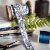 Acufactum Webband Waldeule - Nastro 100% Poliestere Chiaro con Gufi e Bordino Azzurro - 16 mm