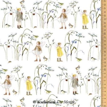 Acufactum Tessuto di cotone Beige con Fiori Autunnali