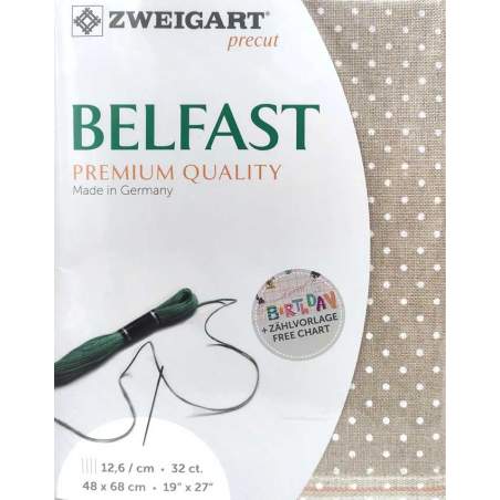 Lino da Ricamo 32ct Ecrù con Pois Bianchi di alta qualità - Zweigart Belfast Petit Point 48 x 68 cm