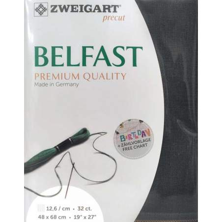 Lino da Ricamo 32ct Grigio Antracite di alta qualità - Zweigart Belfast 48 x 68 cm