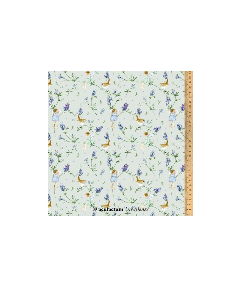 Acufactum Tessuto di cotone Chiaro con Elfi e Lavanda Acufactum - 1 Acufactum Tessuto di cotone Chiaro con Elfi e Lavanda Acufactum - 1