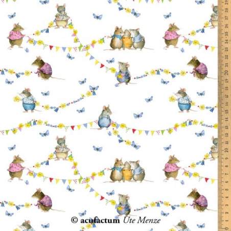 Acufactum Tessuto di cotone Beige con Fiori Autunnali