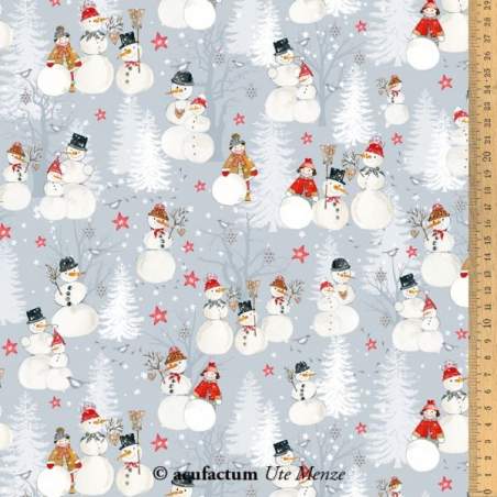 Acufactum Tessuto di Cotone Grigio Con Pupazzi di Neve