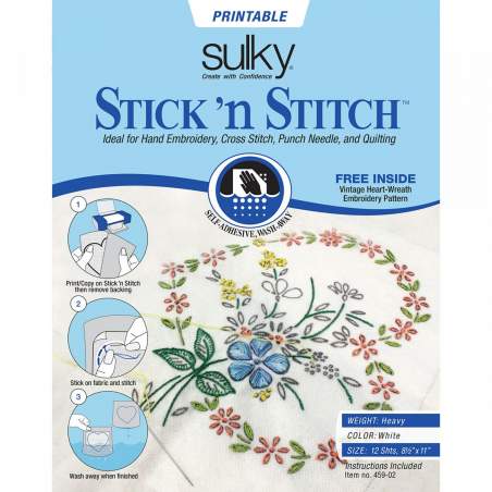 Stick N Stitch, Stabilizzatore Autoadesivo Idrosolubile per Ricamo, 12 fogli Sulky - 1