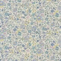 Sevenberry, Tessuto Fondo Panna Fiori Azzurri