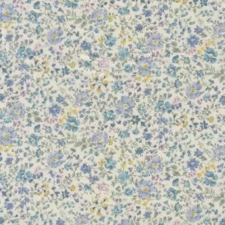 Sevenberry, Tessuto Fondo Panna Fiori Azzurri