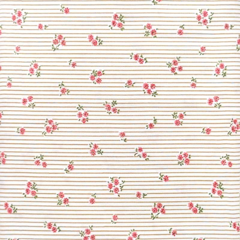 Sevenberry, Tessuto Fondo Panna con Righe e Fiori Rosa Sojitz Fashion - 1 Sevenberry, Tessuto Fondo Panna con Righe e Fiori Rosa Sojitz Fashion - 1