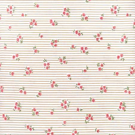 Sevenberry, Tessuto Fondo Panna con Righe e Fiori Rosa Sojitz Fashion - 1