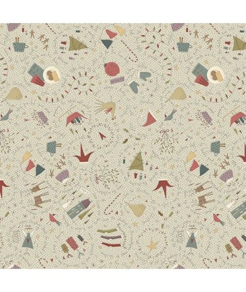 Henry Glass All for Christmas by Anni Downs, Tessuto Beige con Decorazioni Natalizie Henry Glass - 1