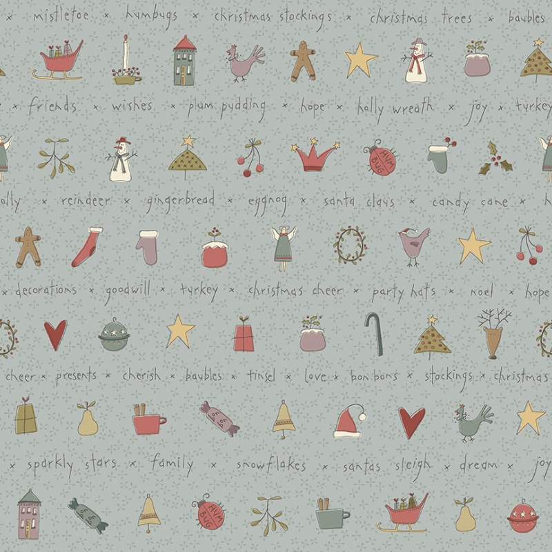 Henry Glass All for Christmas by Anni Downs, Tessuto Azzurro con Decori di Natale Henry Glass - 1 Henry Glass All for Christmas by Anni Downs, Tessuto Azzurro con Decori di Natale Henry Glass - 1