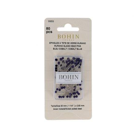 Bohin, Spilli Vetro di Murano, Colore Blu Cobalto - 80pz