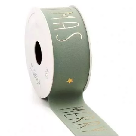 Nastro di Velluto con Scritta Merry Christmas Colore Verde - 40 mm