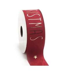 Nastro di Velluto con Scritta Merry Christmas Colore Rosso - 40 mm