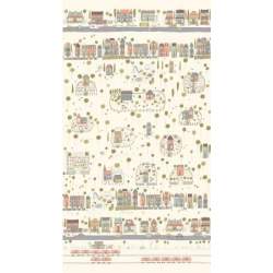 My Neighborhood by Anni Downs, Tessuto Crema Disegno Quartiere con Casette Henry Glass - 1