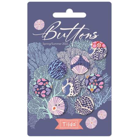 Tilda Cotton Beach Buttons, 8 Bottoni da 17 mm Ricoperti in Tessuto