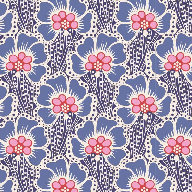Tilda Cotton Beach Ocean Flower Blue, Tessuto Blu con Fiori di Mare Tilda Fabrics - 1