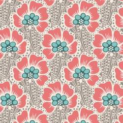 Tilda Cotton Beach Ocean Flower Grey, Tessuto con Fiori di Mare Rosa Tilda Fabrics - 1