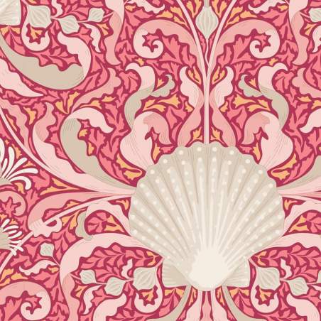 Tilda Cotton Beach Scallop Shell Coral, Tessuto Corallo con Conchiglie