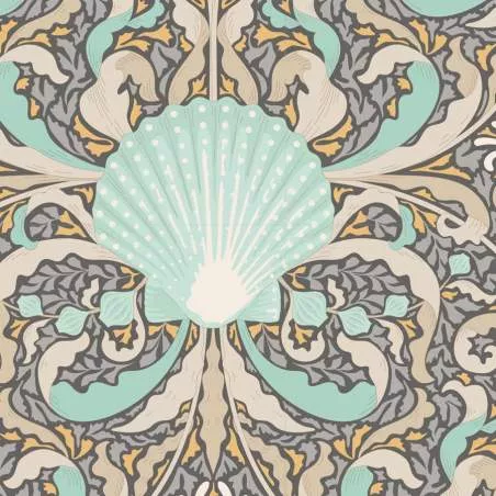 Tilda Cotton Beach Scallop Shell Grey, Tessuto Grigio con Conchiglie Tilda Fabrics - 1