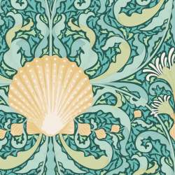 Tilda Cotton Beach Scallop Shell Teal, Tessuto Foglia di Tè con Conchiglie Tilda Fabrics - 1