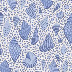 Tilda Cotton Beach Shells Blue, Tessuto Blu con Conchiglie