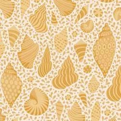 Tilda Cotton Beach Shells Honey, Tessuto Giallo con Conchiglie