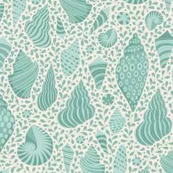 Tilda Cotton Beach Shells Teal, Tessuto Verde Acqua con Conchiglie