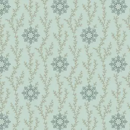 Bluebird by Edyta Sitar Glacier Linen & Lace, Tessuto Azzurro con Rametti e Decori