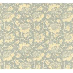 Moda Fabrics La Vie Boheme, Tessuto Azzurro con Fiori Bianchi